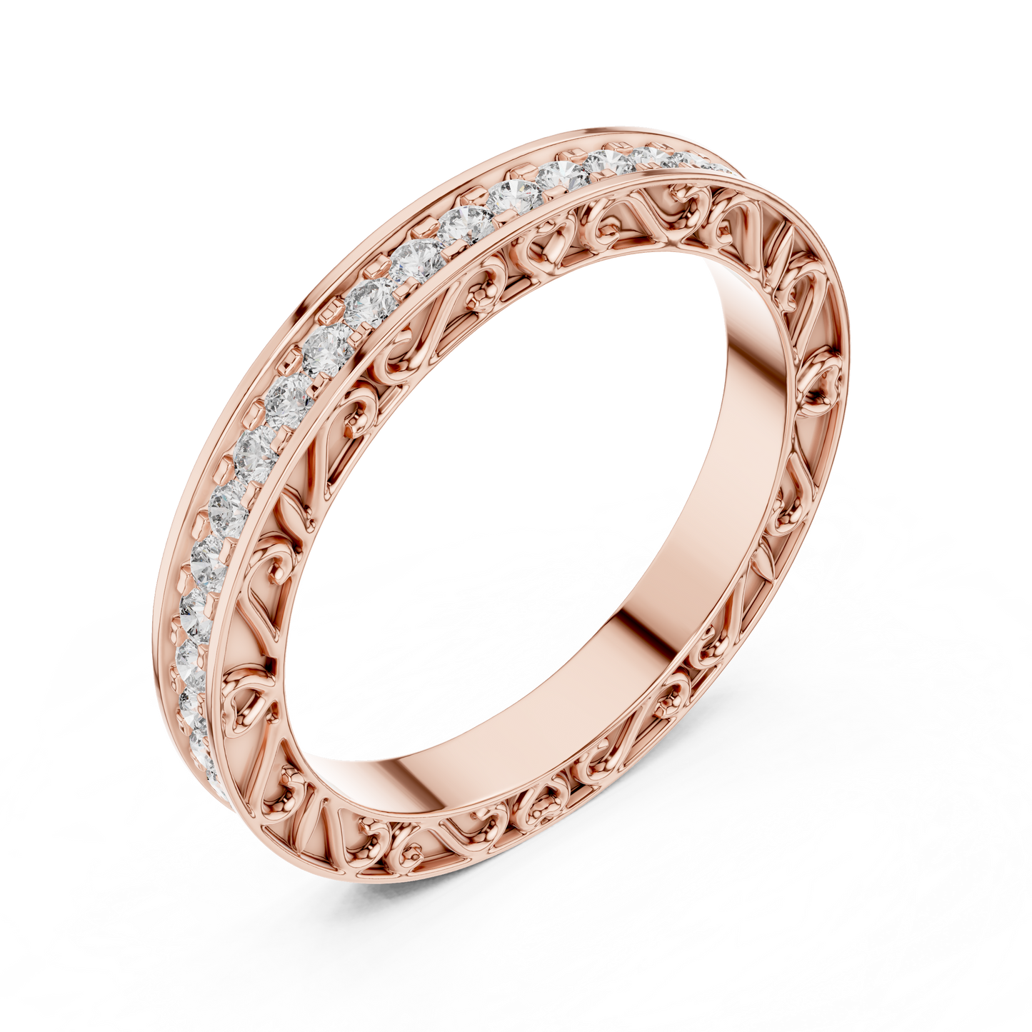 0.50CTW Round Cut Diamond Vintage Filigree Eternity Band in Yellow Gold
