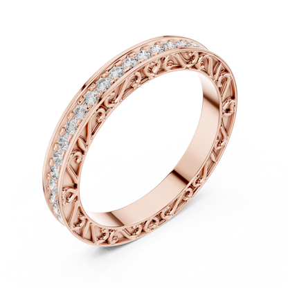 0.50CTW Round Cut Diamond Vintage Filigree Eternity Band in Yellow Gold