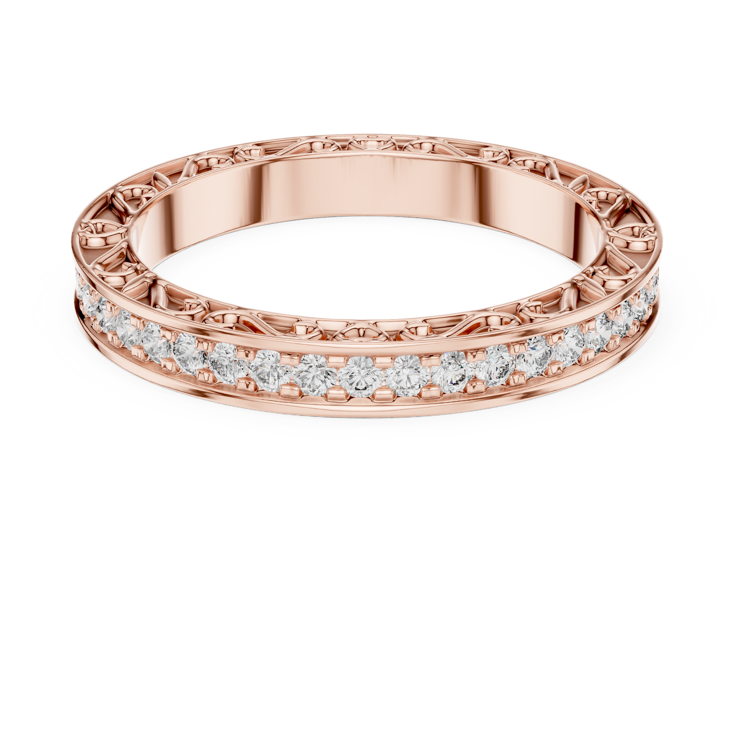 0.50CTW Round Cut Diamond Vintage Filigree Eternity Band in Yellow Gold