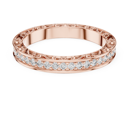 0.50CTW Round Cut Diamond Vintage Filigree Eternity Band in Yellow Gold