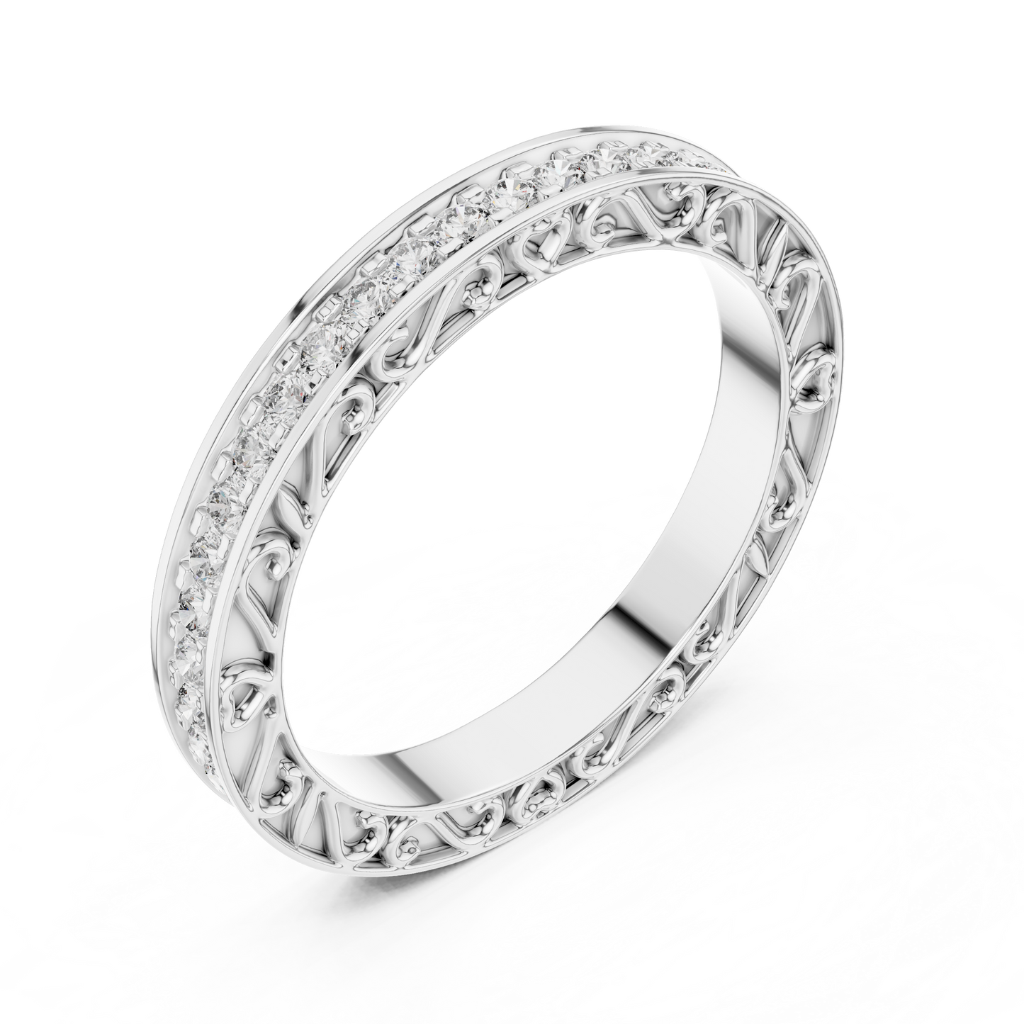 0.50CTW Round Cut Diamond Vintage Filigree Eternity Band in Yellow Gold