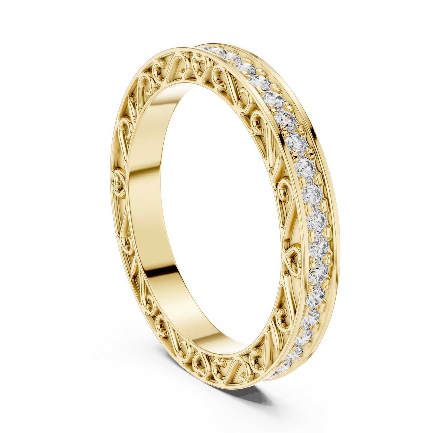 0.50CTW Round Cut Diamond Vintage Filigree Eternity Band in Yellow Gold