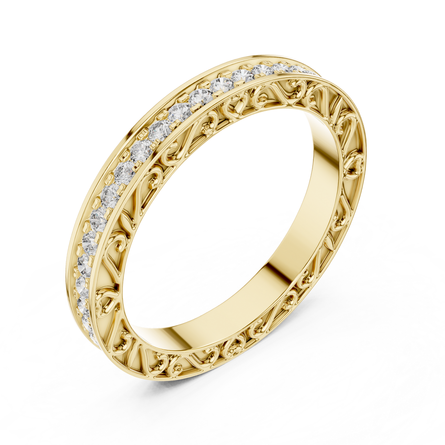 0.50CTW Round Cut Diamond Vintage Filigree Eternity Band in Yellow Gold