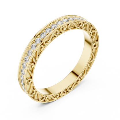 0.50CTW Round Cut Diamond Vintage Filigree Eternity Band in Yellow Gold