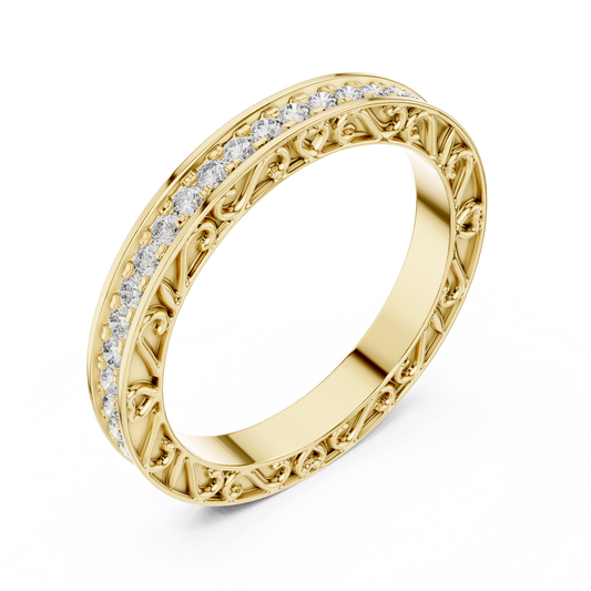 0.50CTW Round Cut Diamond Vintage Filigree Eternity Band in Yellow Gold