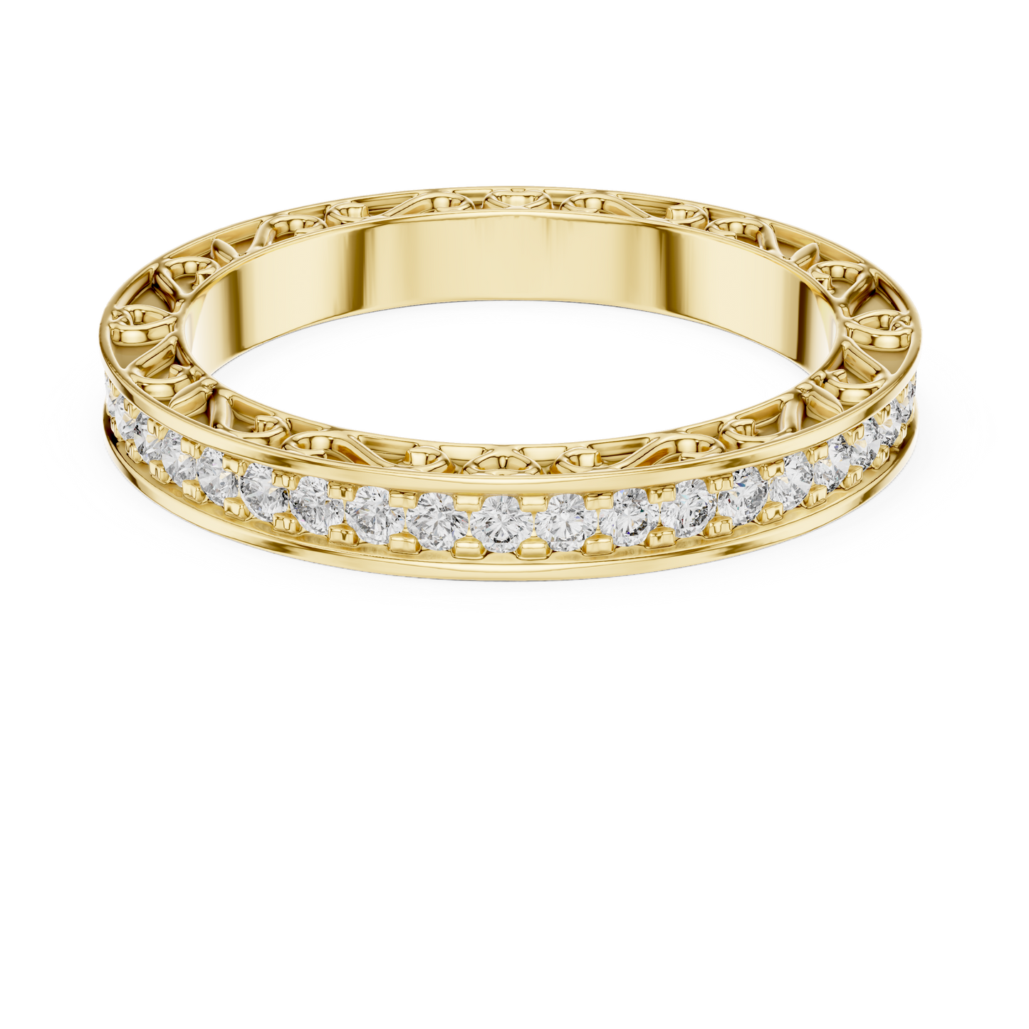 0.50CTW Round Cut Diamond Vintage Filigree Eternity Band in Yellow Gold