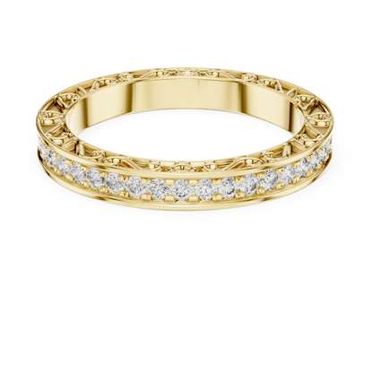 0.50CTW Round Cut Diamond Vintage Filigree Eternity Band in Yellow Gold