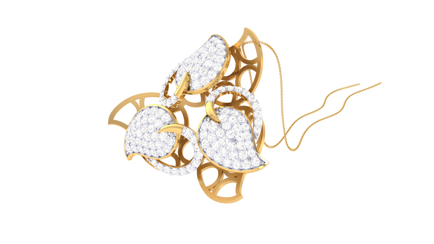 Chic Leaf Pattearn Gold Pendent - 1.14 Ct Brilliant Cut Diamonds