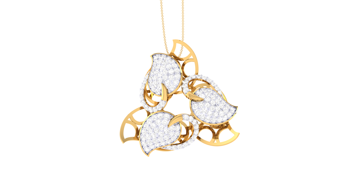Chic Leaf Pattearn Gold Pendent - 1.14 Ct Brilliant Cut Diamonds