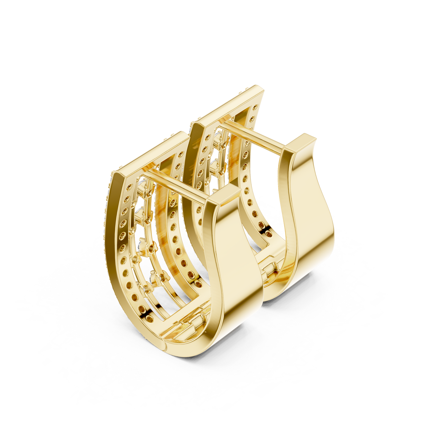 0.54CTW Wide Open-Work Diamond Hoop Earrings in Yellow Gold