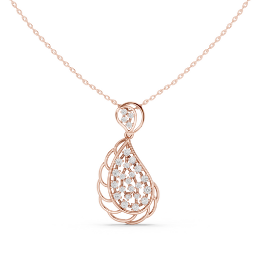0.64CTW Elegant Diamond Paisley Filigree Pendant in Yellow Gold