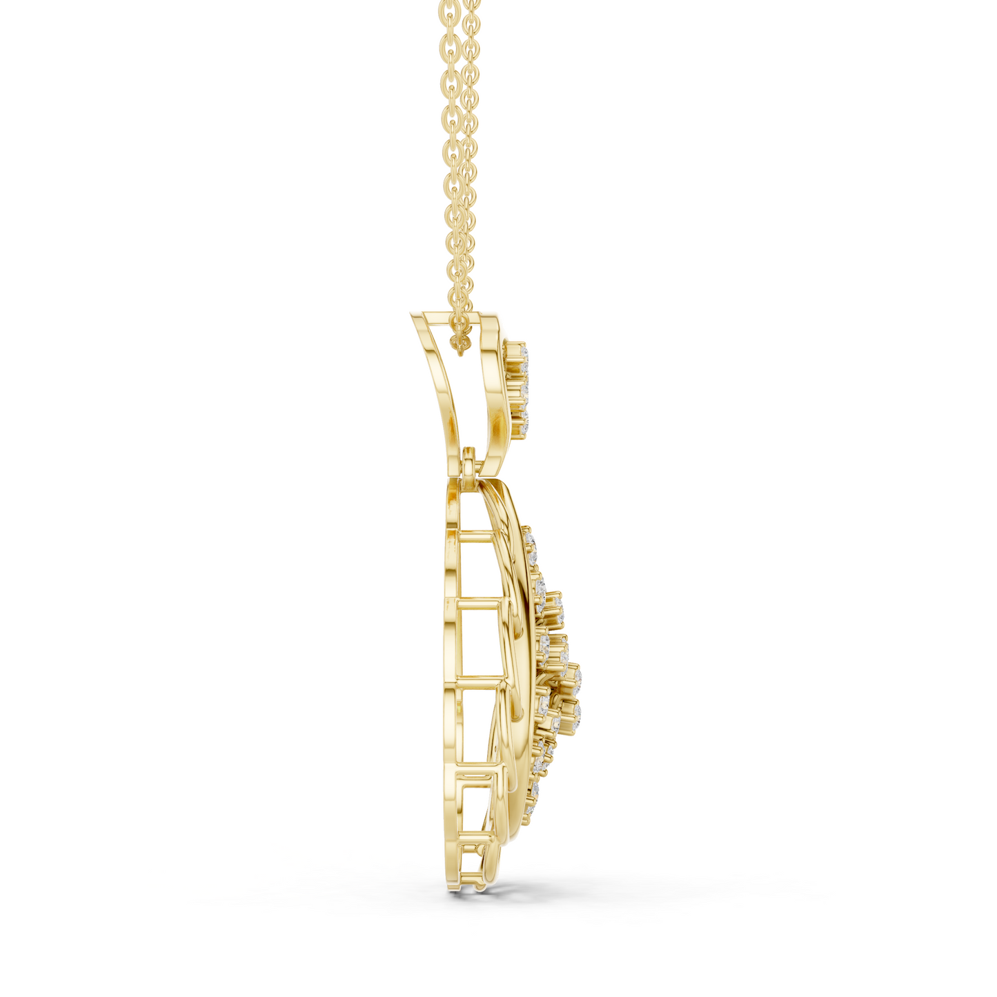 0.64CTW Elegant Diamond Paisley Filigree Pendant in Yellow Gold