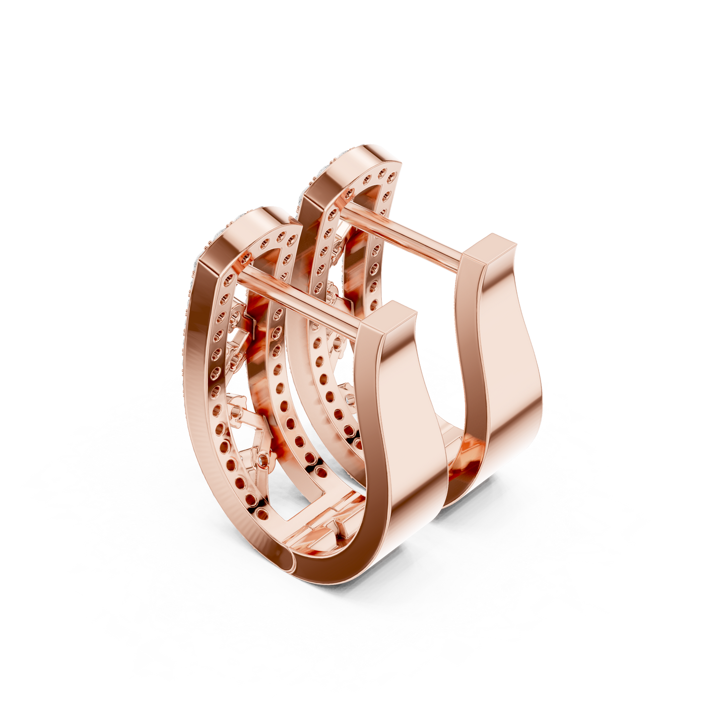 0.39CTW Wide Geometric Open-Work Diamond Hoop Earrings in Yellow Gold
