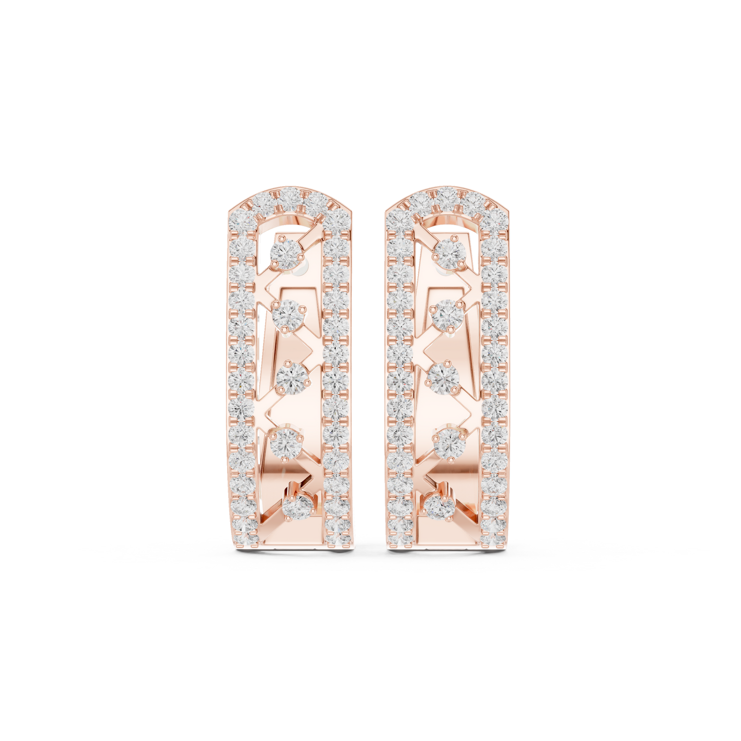0.39CTW Wide Geometric Open-Work Diamond Hoop Earrings in Yellow Gold
