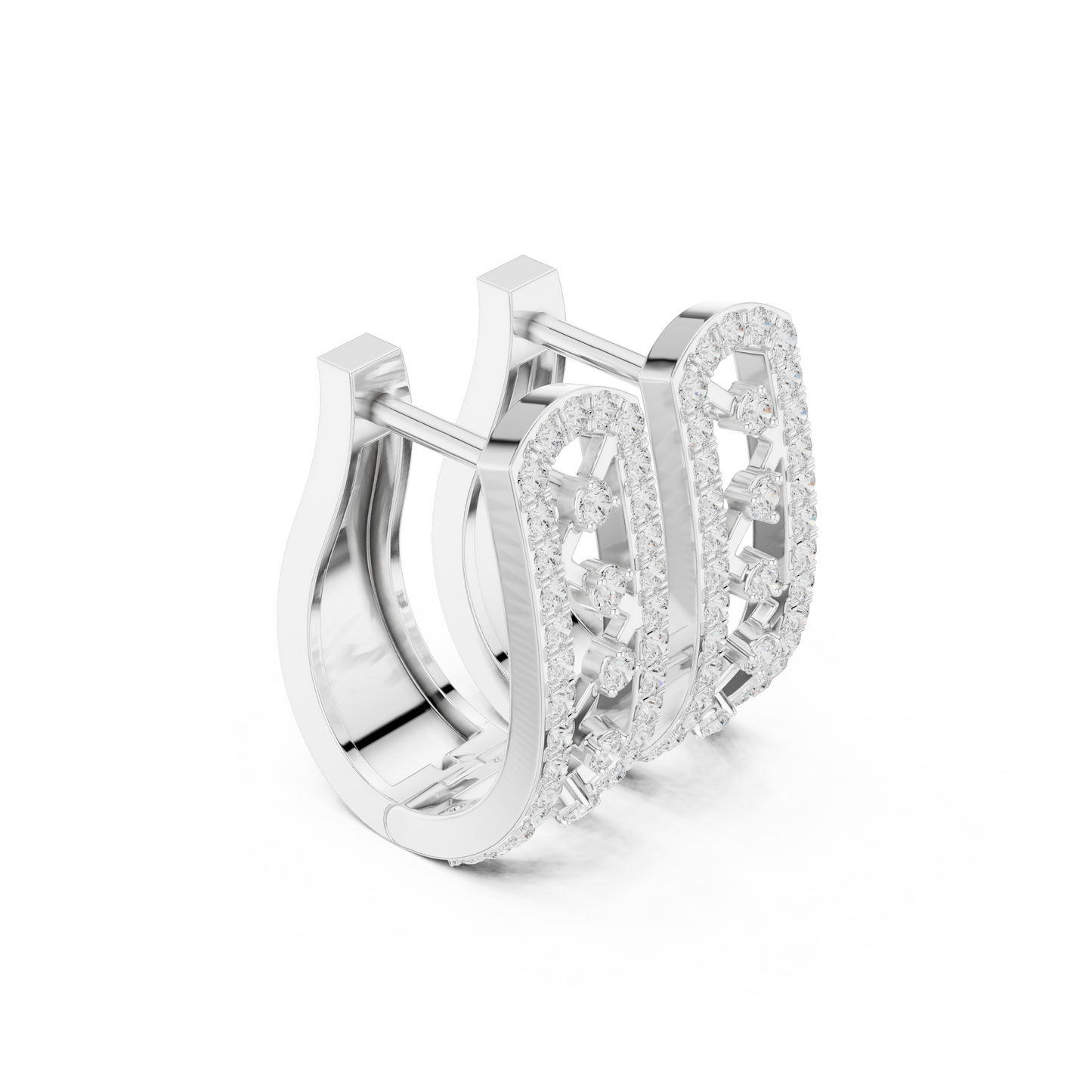 0.39CTW Wide Geometric Open-Work Diamond Hoop Earrings in Yellow Gold