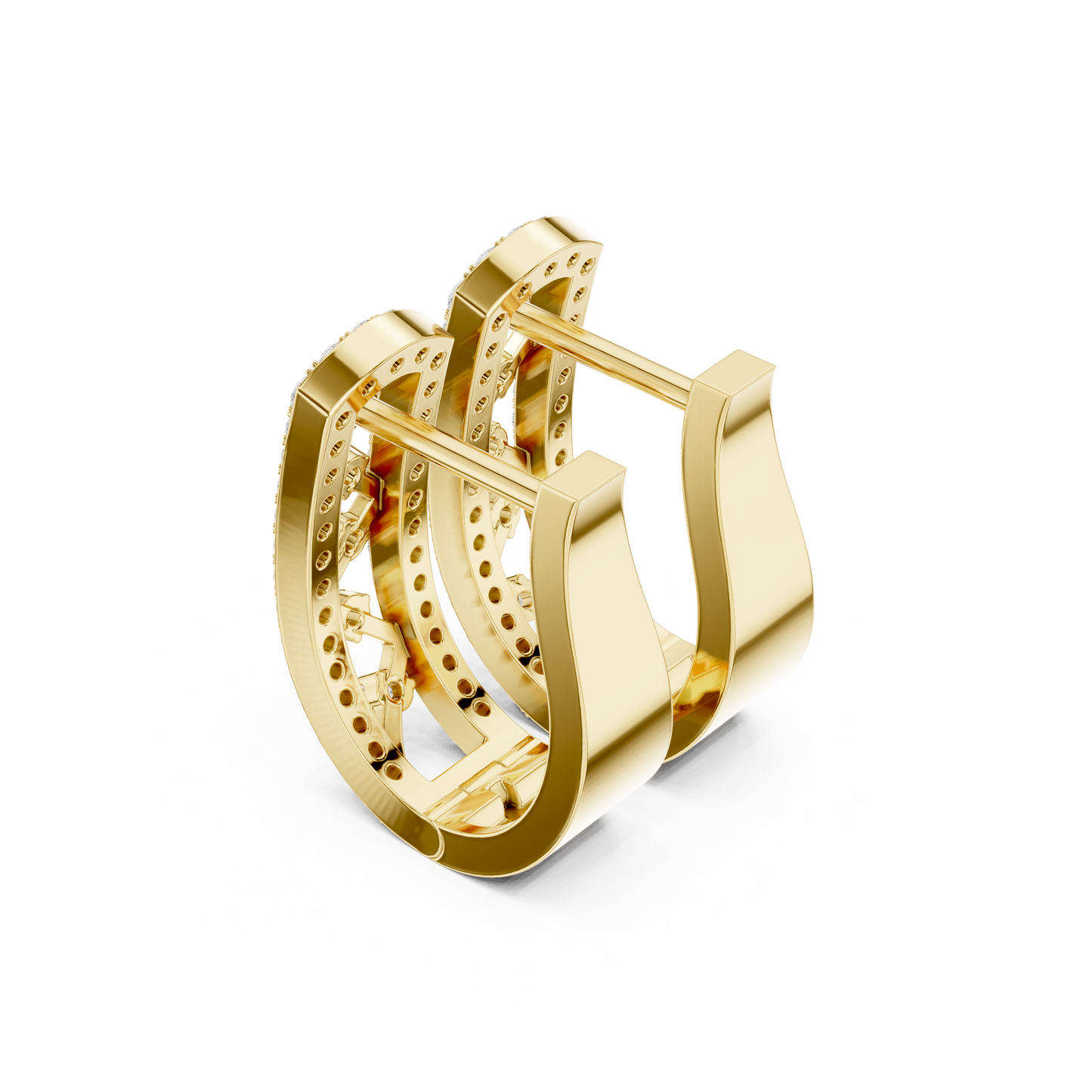 0.39CTW Wide Geometric Open-Work Diamond Hoop Earrings in Yellow Gold