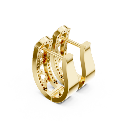 0.39CTW Wide Geometric Open-Work Diamond Hoop Earrings in Yellow Gold