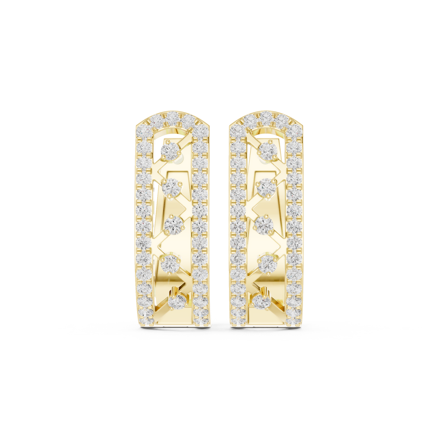 0.39CTW Wide Geometric Open-Work Diamond Hoop Earrings in Yellow Gold