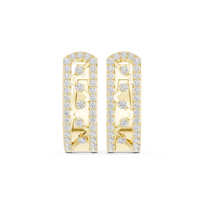 0.39CTW Wide Geometric Open-Work Diamond Hoop Earrings in Yellow Gold