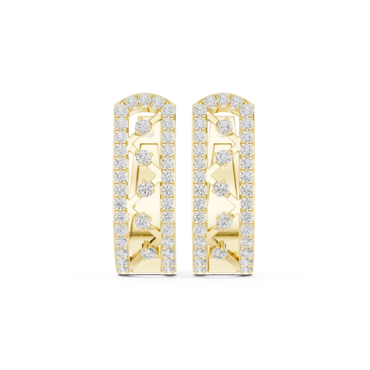 0.39CTW Wide Geometric Open-Work Diamond Hoop Earrings in Yellow Gold