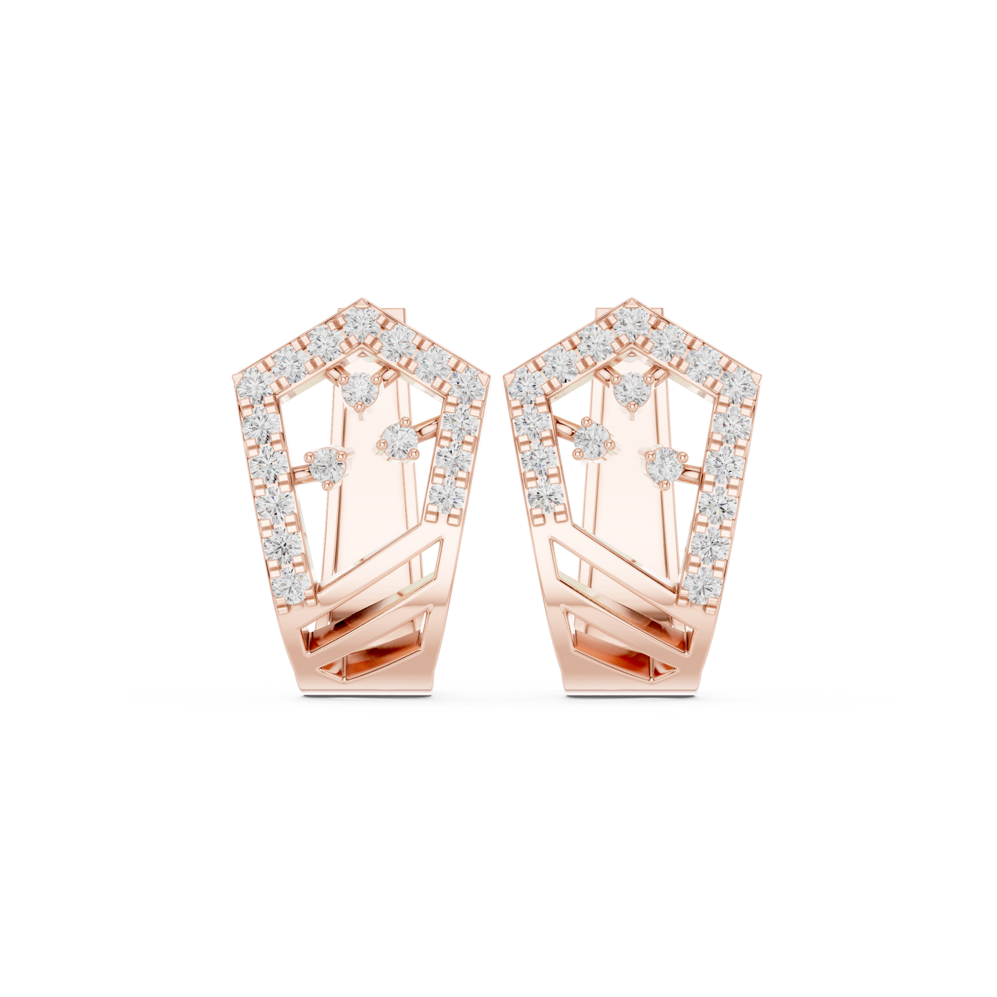 0.50CTW Wide Geometric Pentagon Open-Work Diamond Hoop Earrings in Yellow Gold