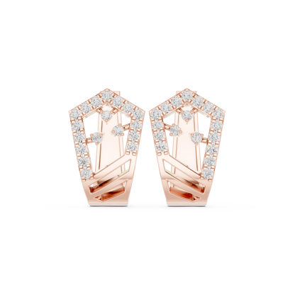 0.50CTW Wide Geometric Pentagon Open-Work Diamond Hoop Earrings in Yellow Gold