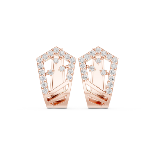 0.50CTW Wide Geometric Pentagon Open-Work Diamond Hoop Earrings in Yellow Gold
