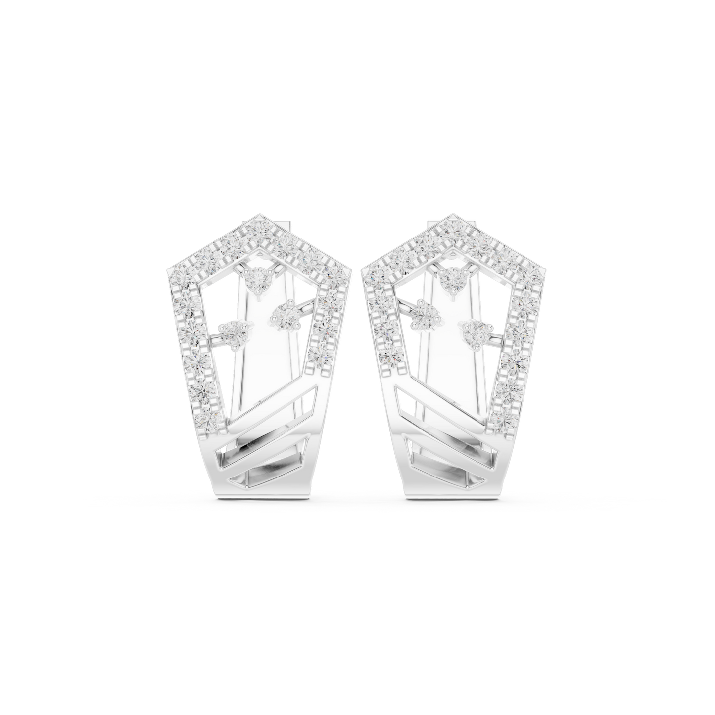 0.50CTW Wide Geometric Pentagon Open-Work Diamond Hoop Earrings in Yellow Gold