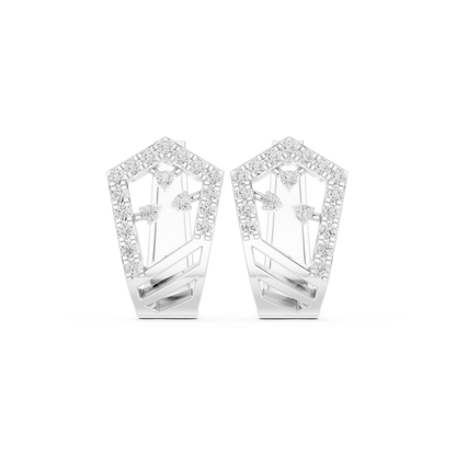 0.50CTW Wide Geometric Pentagon Open-Work Diamond Hoop Earrings in Yellow Gold