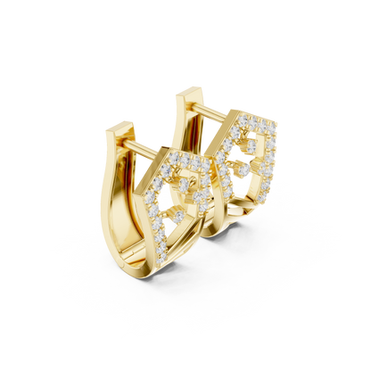 0.50CTW Wide Geometric Pentagon Open-Work Diamond Hoop Earrings in Yellow Gold