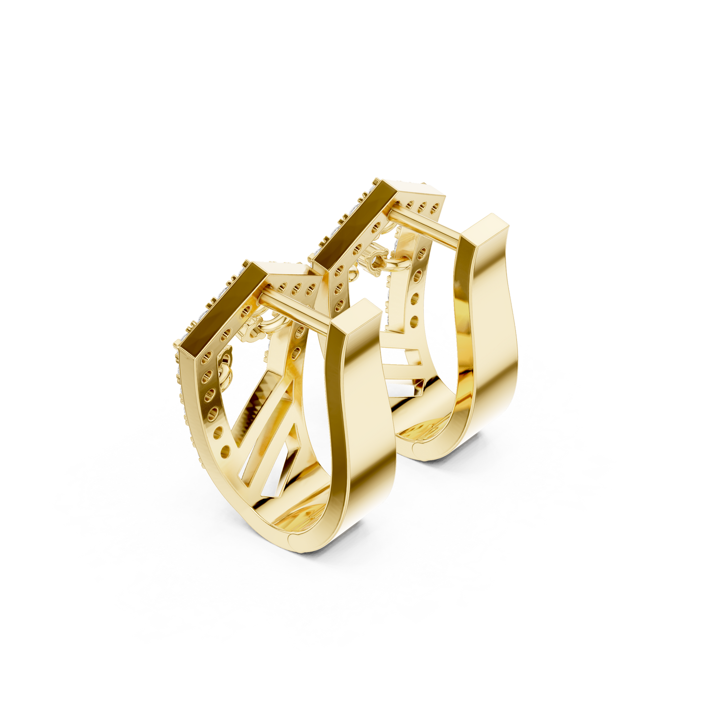 0.50CTW Wide Geometric Pentagon Open-Work Diamond Hoop Earrings in Yellow Gold