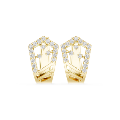 0.50CTW Wide Geometric Pentagon Open-Work Diamond Hoop Earrings in Yellow Gold