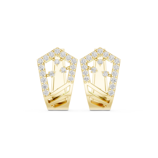 0.50CTW Wide Geometric Pentagon Open-Work Diamond Hoop Earrings in Yellow Gold