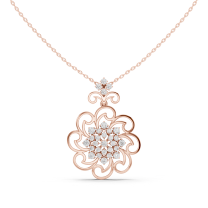 Floral Swirl Diamond Medallion Pendant Yellow Gold- 1.03CTW