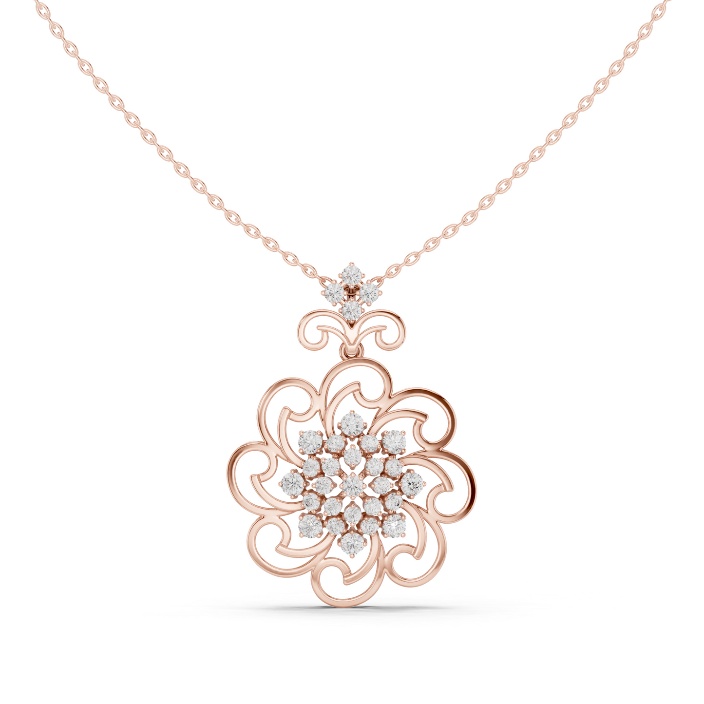 Floral Swirl Diamond Medallion Pendant Yellow Gold- 1.03CTW