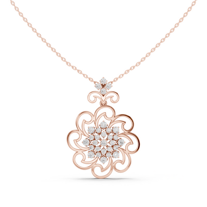 Floral Swirl Diamond Medallion Pendant Yellow Gold- 1.03CTW