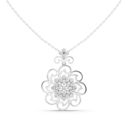 Floral Swirl Diamond Medallion Pendant Yellow Gold- 1.03CTW