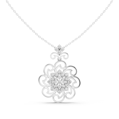 Floral Swirl Diamond Medallion Pendant Yellow Gold- 1.03CTW