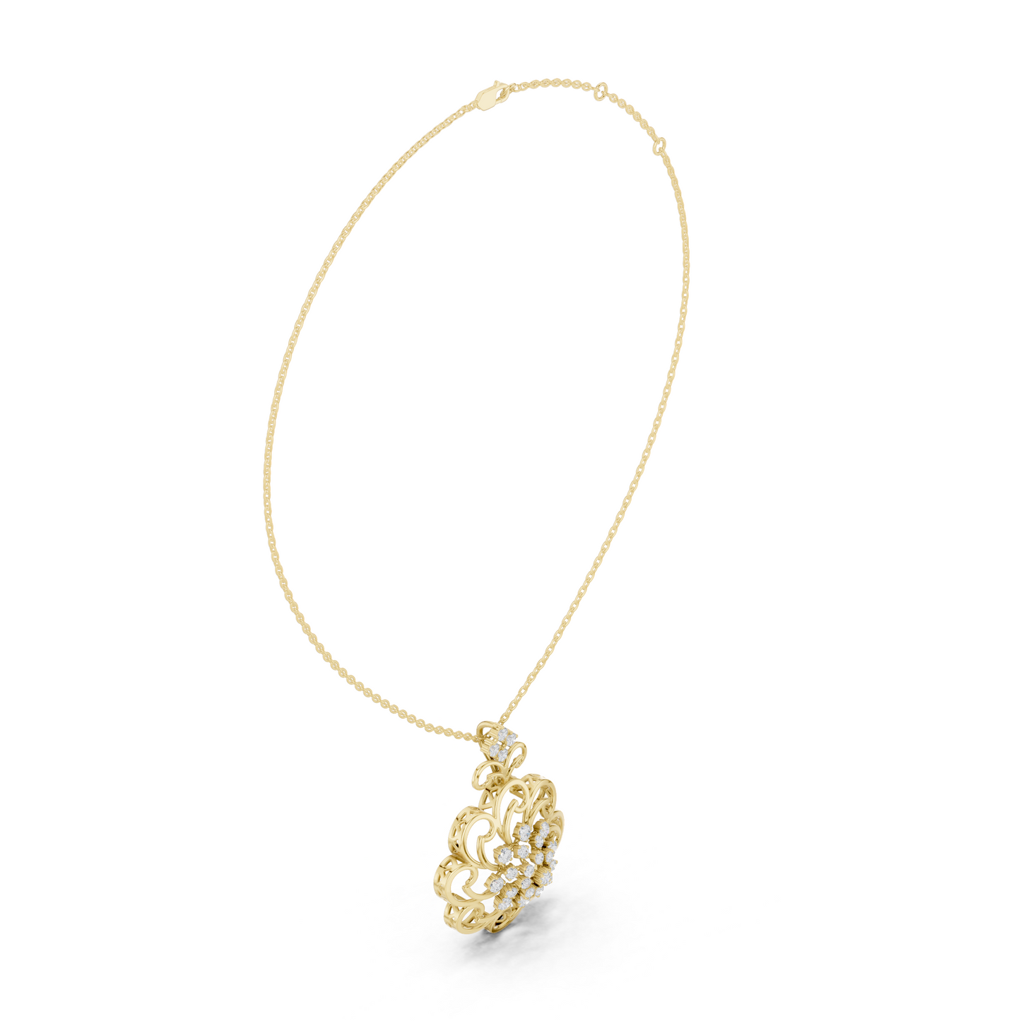 Floral Swirl Diamond Medallion Pendant Yellow Gold- 1.03CTW