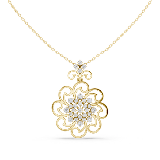 Floral Swirl Diamond Medallion Pendant Yellow Gold- 1.03CTW