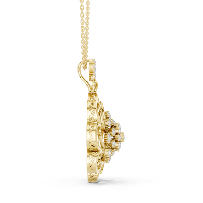 Floral Swirl Diamond Medallion Pendant Yellow Gold- 1.03CTW