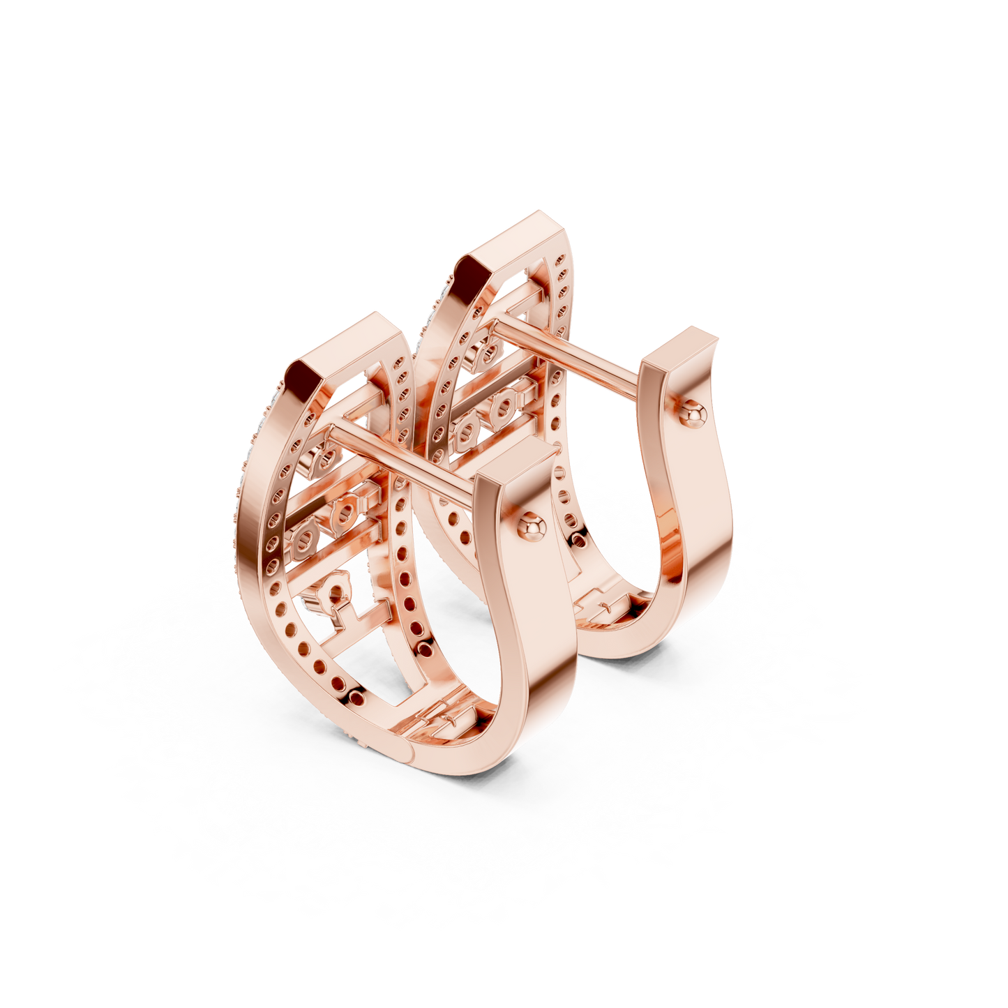 0.39CTW Elegant Yellow Gold Architectural Ellipse Diamond Cage Hoops with Hidden Hinge
