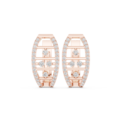 0.39CTW Elegant Yellow Gold Architectural Ellipse Diamond Cage Hoops with Hidden Hinge