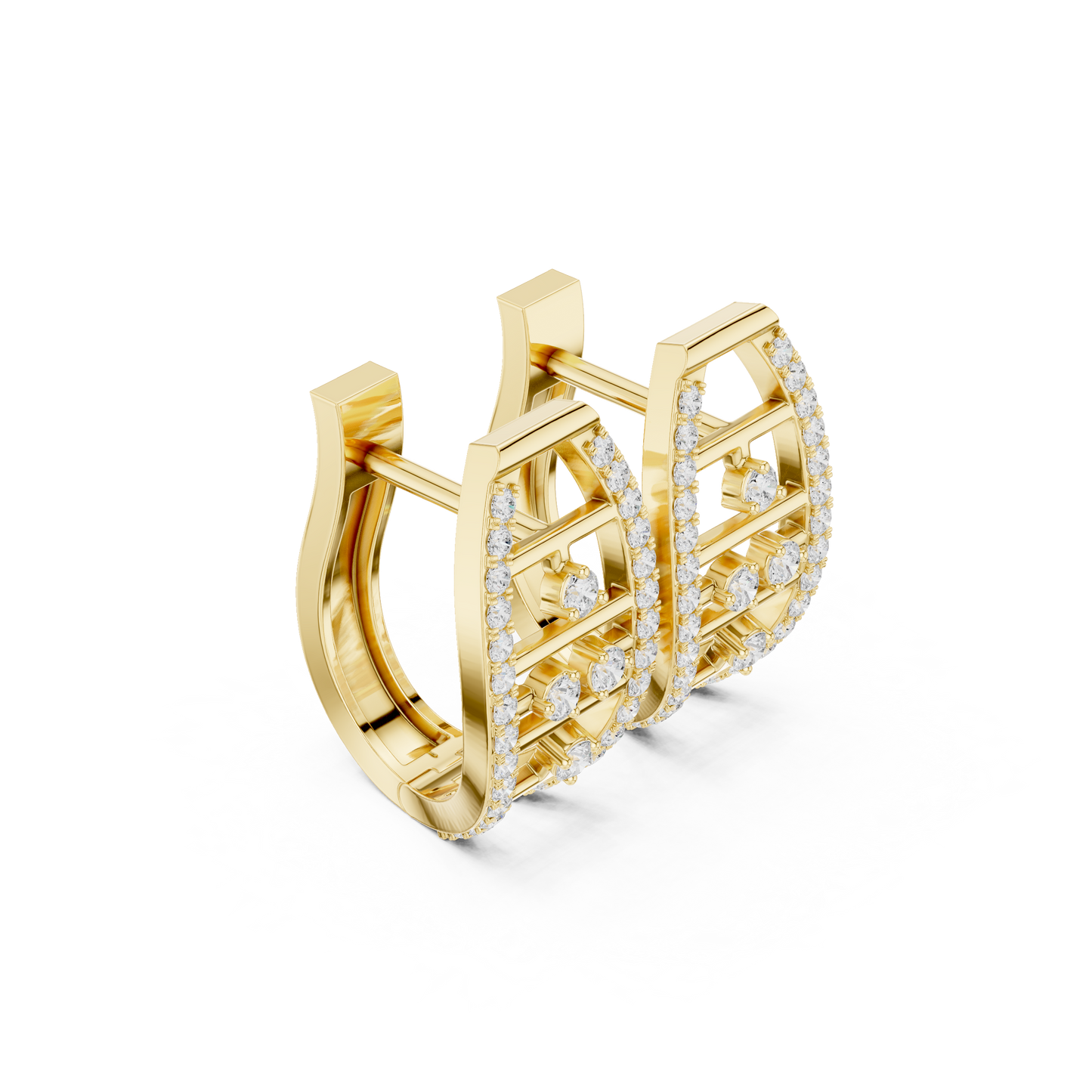 0.39CTW Elegant Yellow Gold Architectural Ellipse Diamond Cage Hoops with Hidden Hinge