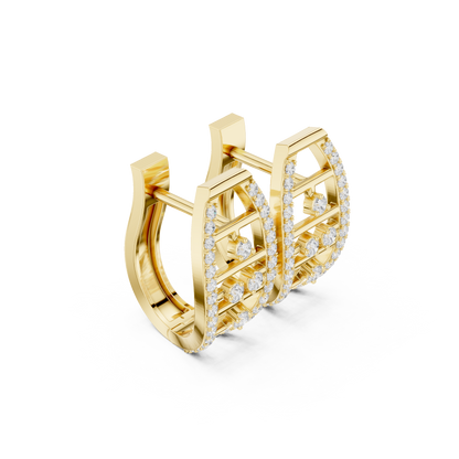 0.39CTW Elegant Yellow Gold Architectural Ellipse Diamond Cage Hoops with Hidden Hinge