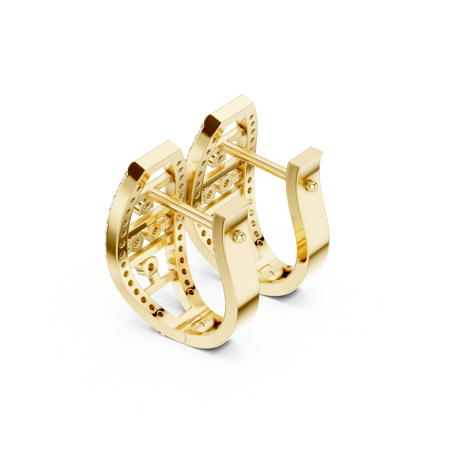 0.39CTW Elegant Yellow Gold Architectural Ellipse Diamond Cage Hoops with Hidden Hinge