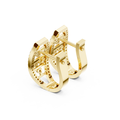 0.39CTW Elegant Yellow Gold Architectural Ellipse Diamond Cage Hoops with Hidden Hinge