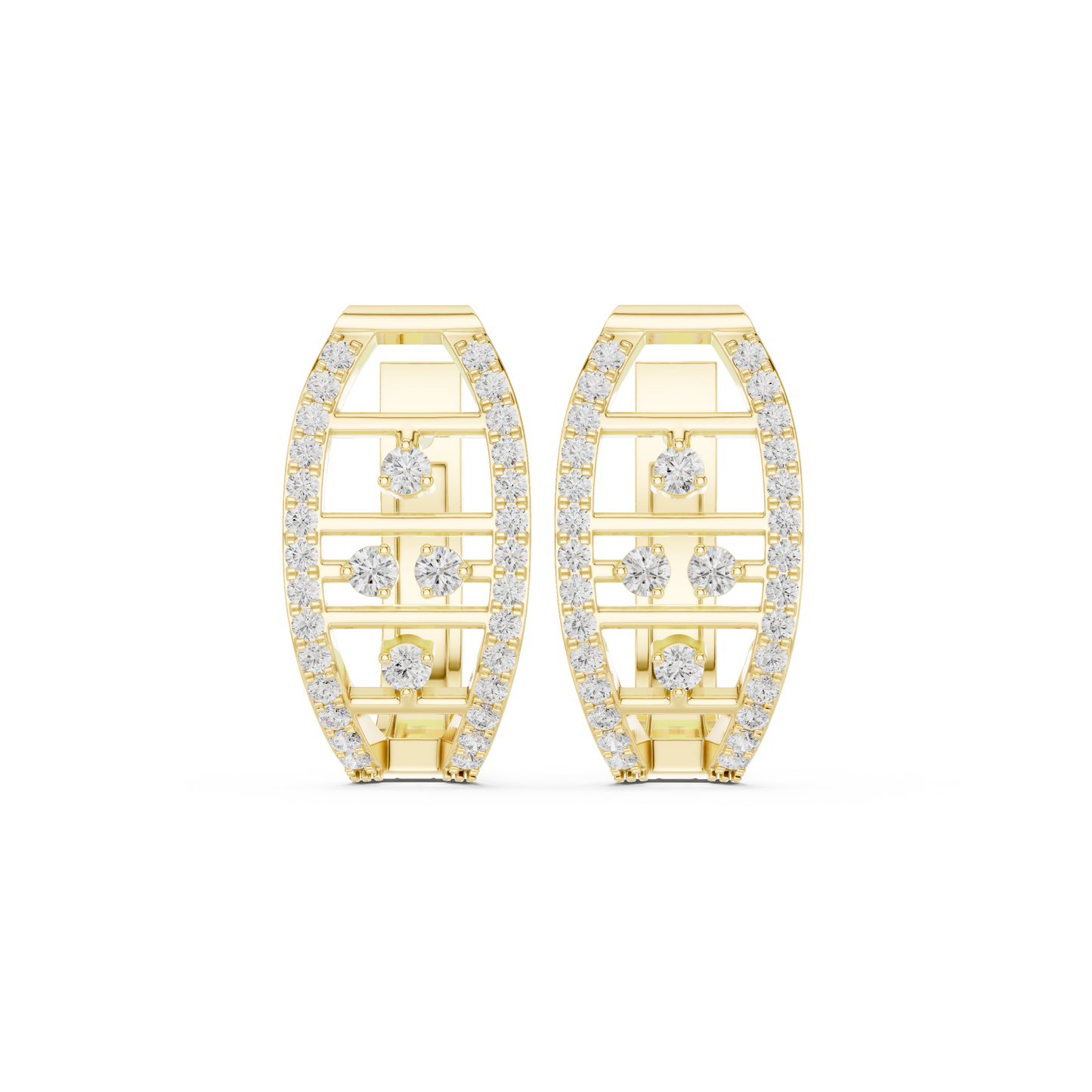 0.39CTW Elegant Yellow Gold Architectural Ellipse Diamond Cage Hoops with Hidden Hinge