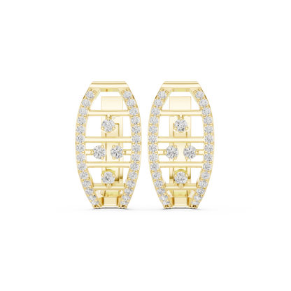 0.39CTW Elegant Yellow Gold Architectural Ellipse Diamond Cage Hoops with Hidden Hinge