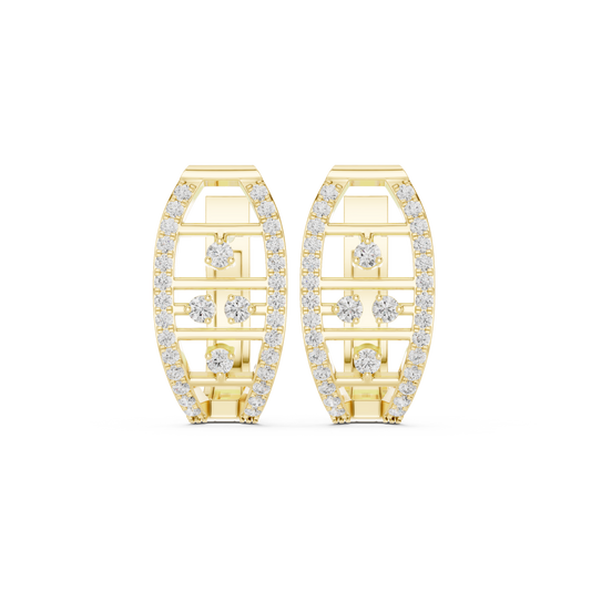 0.39CTW Elegant Yellow Gold Architectural Ellipse Diamond Cage Hoops with Hidden Hinge